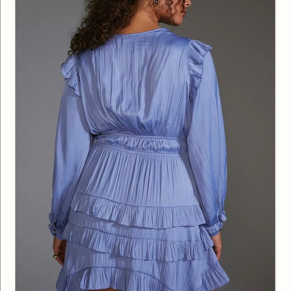 Anthropologie Blue Ruffled Mini Dress - Picture 3 of 13
